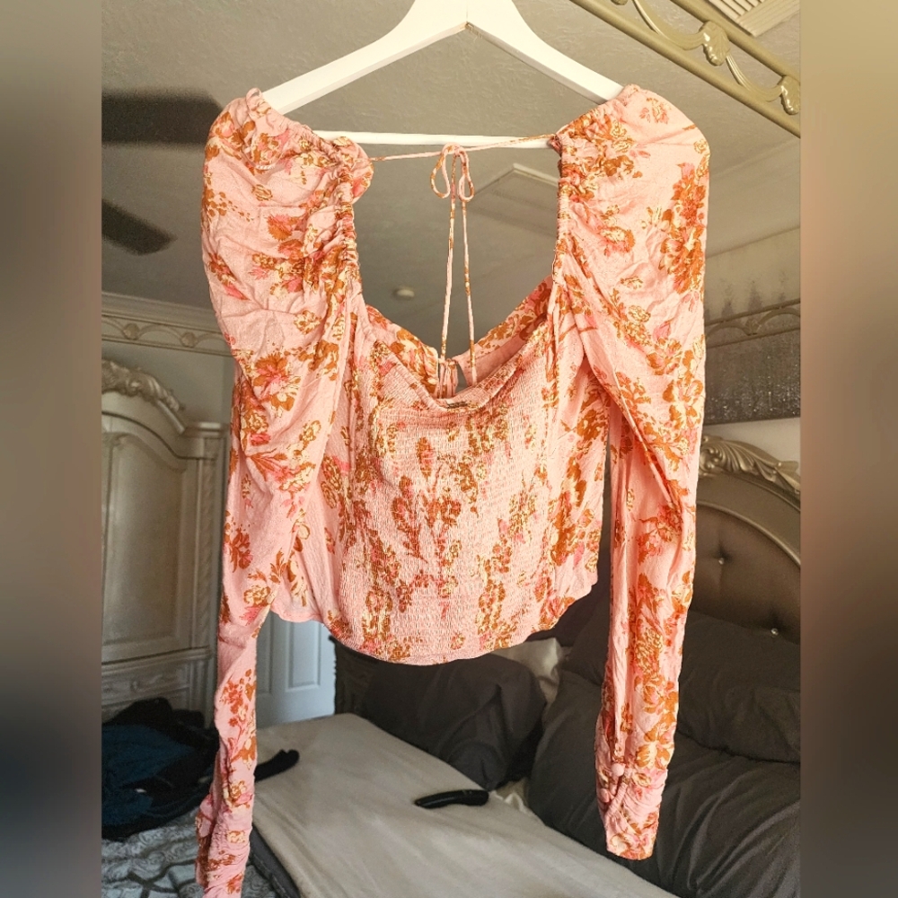 NWT Free People Hilary Printed Top in Pink.. Comes from a smoke free home 🙂